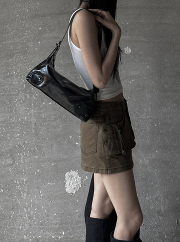 Eyelet Crack Leather Shoulder Bag